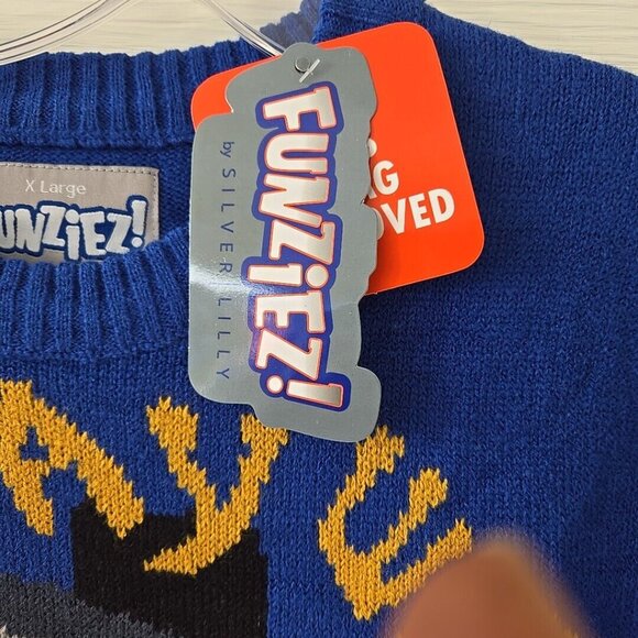 Funziez! Ugly Christmas Sweater Hanukkah Holiday Costume, Blue/Drunk Snowman - Picture 10 of 10